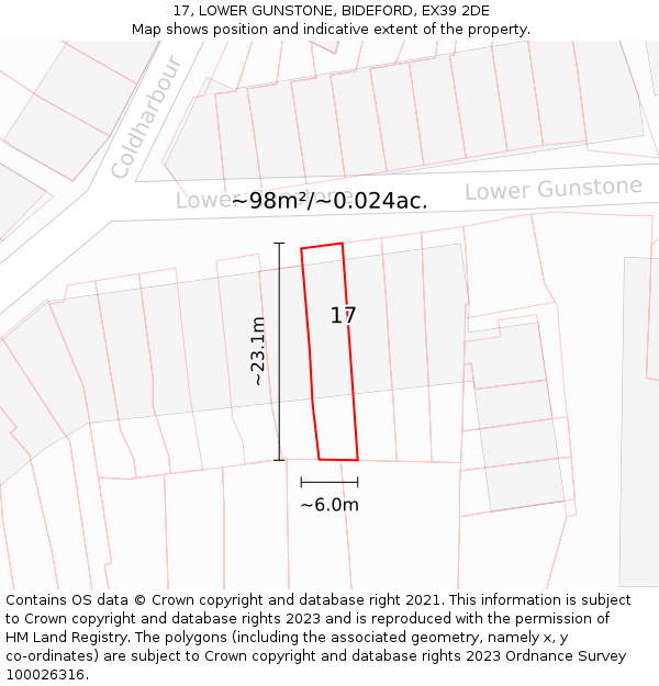 17, LOWER GUNSTONE, BIDEFORD, EX39 2DE: Plot and title map