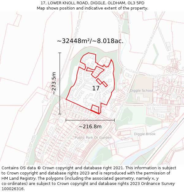 17, LOWER KNOLL ROAD, DIGGLE, OLDHAM, OL3 5PD: Plot and title map