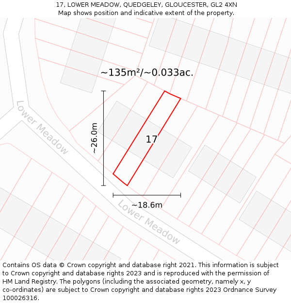 17, LOWER MEADOW, QUEDGELEY, GLOUCESTER, GL2 4XN: Plot and title map