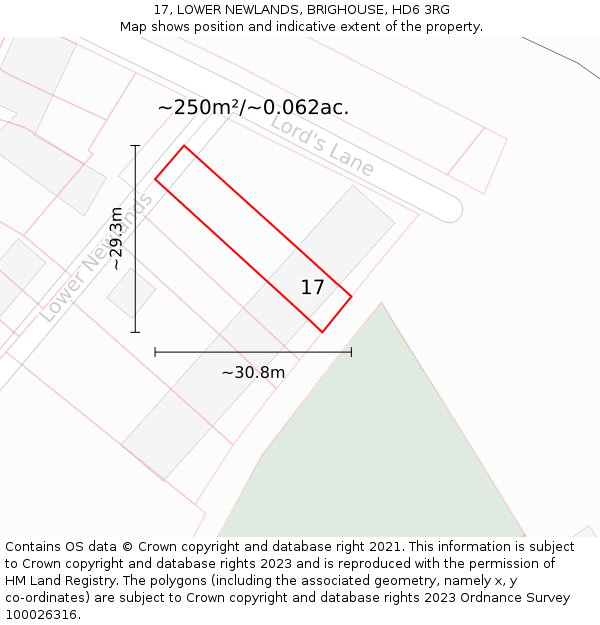 17, LOWER NEWLANDS, BRIGHOUSE, HD6 3RG: Plot and title map