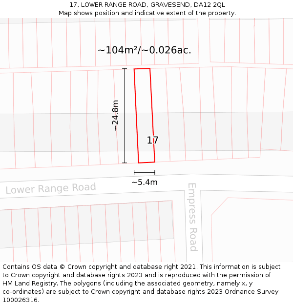 17, LOWER RANGE ROAD, GRAVESEND, DA12 2QL: Plot and title map