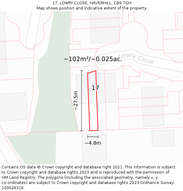 17, LOWRY CLOSE, HAVERHILL, CB9 7GH: Plot and title map