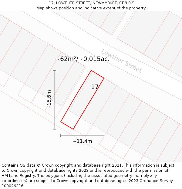 17, LOWTHER STREET, NEWMARKET, CB8 0JS: Plot and title map