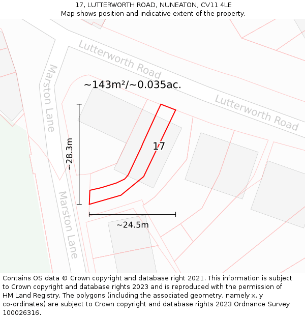17, LUTTERWORTH ROAD, NUNEATON, CV11 4LE: Plot and title map