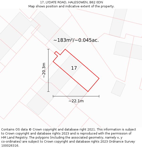 17, LYDATE ROAD, HALESOWEN, B62 0DN: Plot and title map