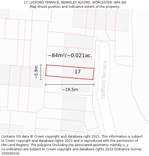 17, LYDFORD TERRACE, BERKELEY ALFORD, WORCESTER, WR4 0JS: Plot and title map