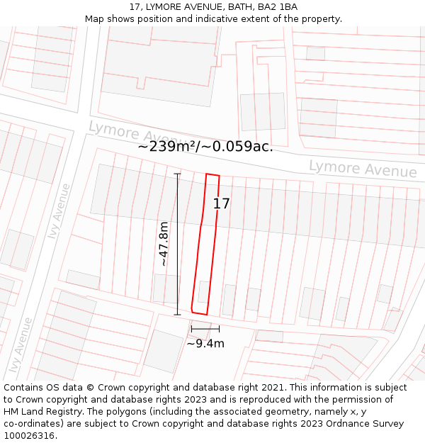 17, LYMORE AVENUE, BATH, BA2 1BA: Plot and title map