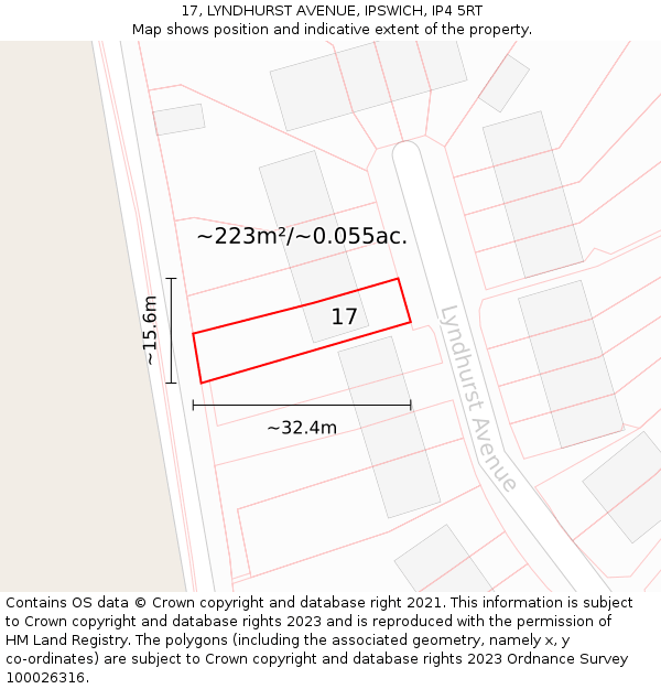 17, LYNDHURST AVENUE, IPSWICH, IP4 5RT: Plot and title map