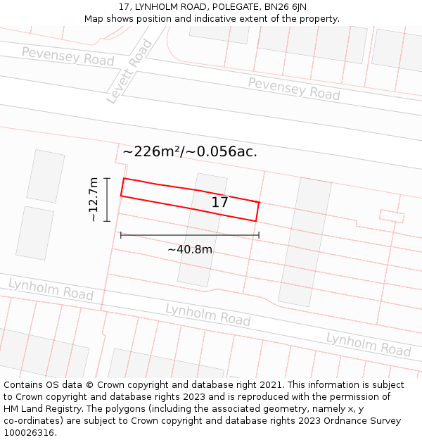 17, LYNHOLM ROAD, POLEGATE, BN26 6JN: Plot and title map