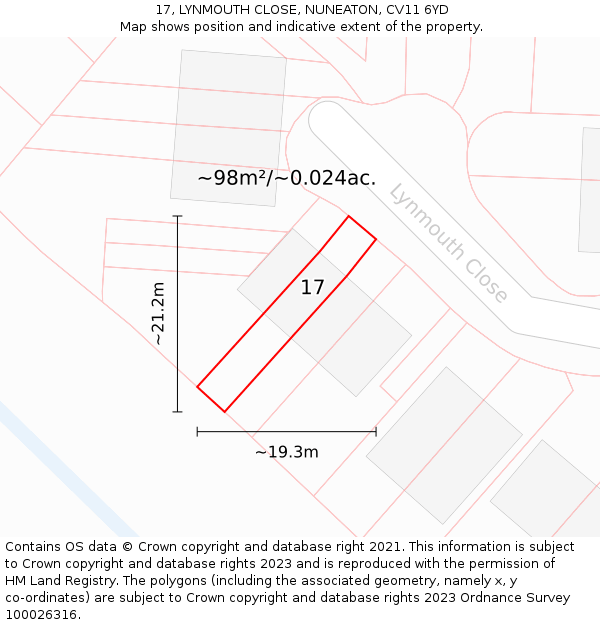 17, LYNMOUTH CLOSE, NUNEATON, CV11 6YD: Plot and title map