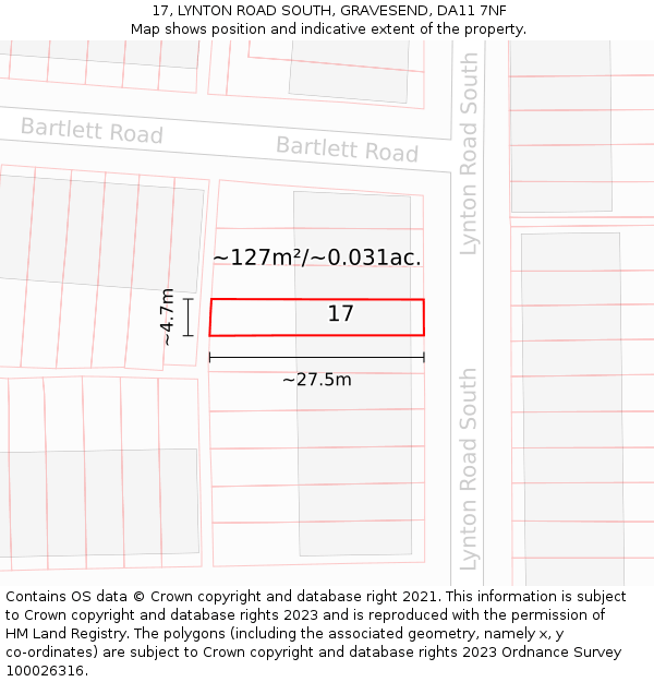 17, LYNTON ROAD SOUTH, GRAVESEND, DA11 7NF: Plot and title map
