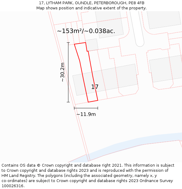 17, LYTHAM PARK, OUNDLE, PETERBOROUGH, PE8 4FB: Plot and title map