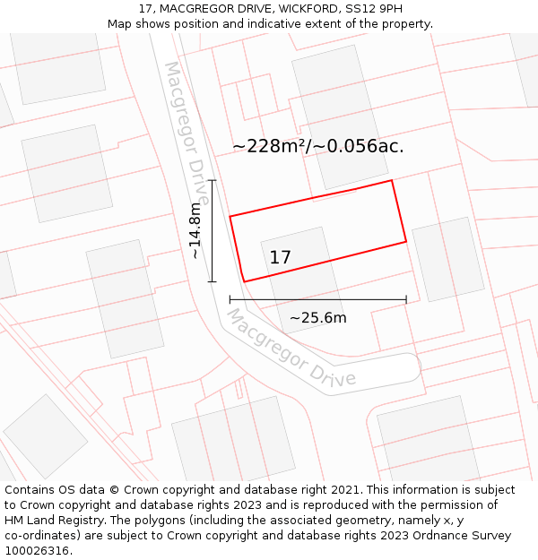 17, MACGREGOR DRIVE, WICKFORD, SS12 9PH: Plot and title map
