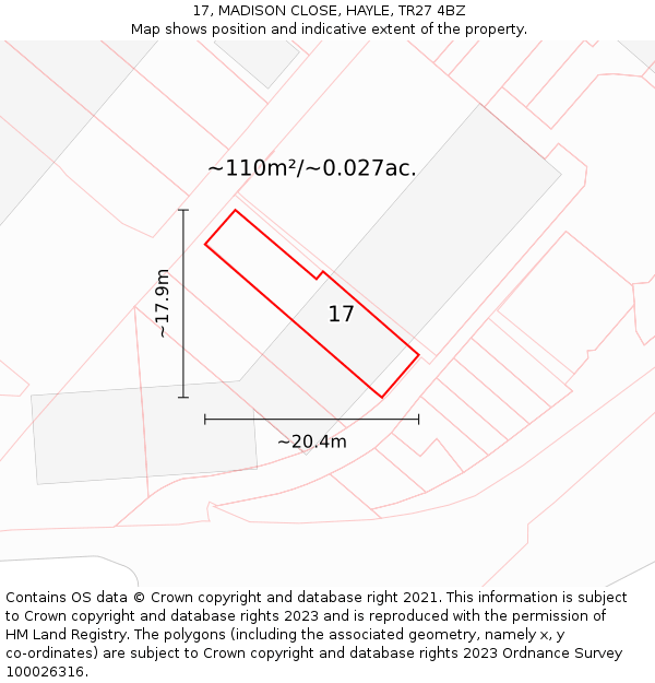 17, MADISON CLOSE, HAYLE, TR27 4BZ: Plot and title map