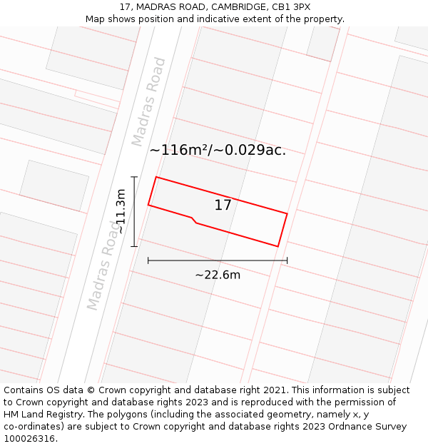 17, MADRAS ROAD, CAMBRIDGE, CB1 3PX: Plot and title map