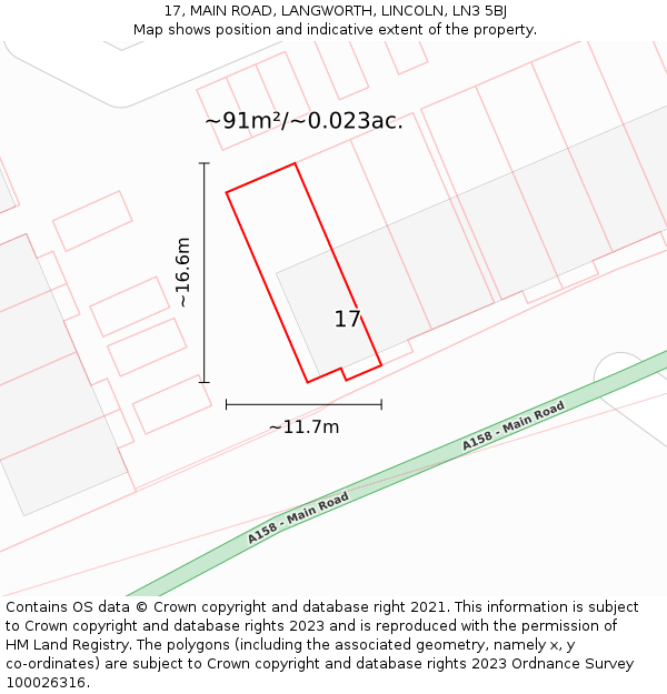 17, MAIN ROAD, LANGWORTH, LINCOLN, LN3 5BJ: Plot and title map