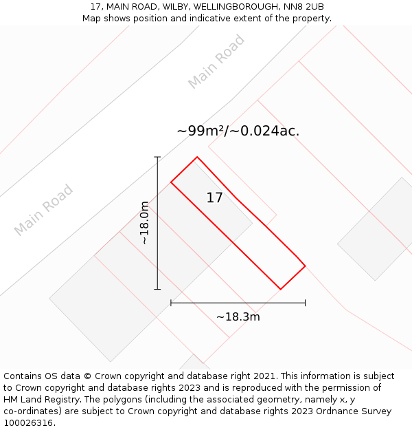 17, MAIN ROAD, WILBY, WELLINGBOROUGH, NN8 2UB: Plot and title map