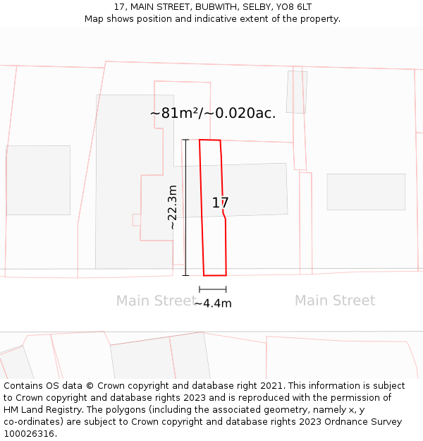 17, MAIN STREET, BUBWITH, SELBY, YO8 6LT: Plot and title map