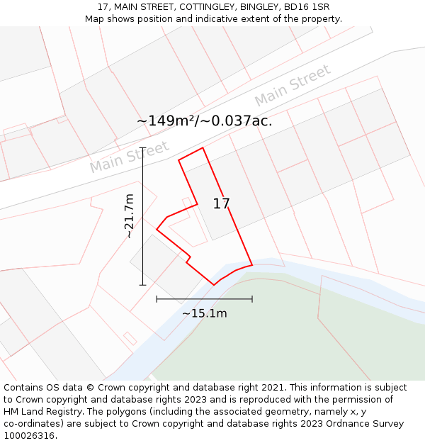 17, MAIN STREET, COTTINGLEY, BINGLEY, BD16 1SR: Plot and title map