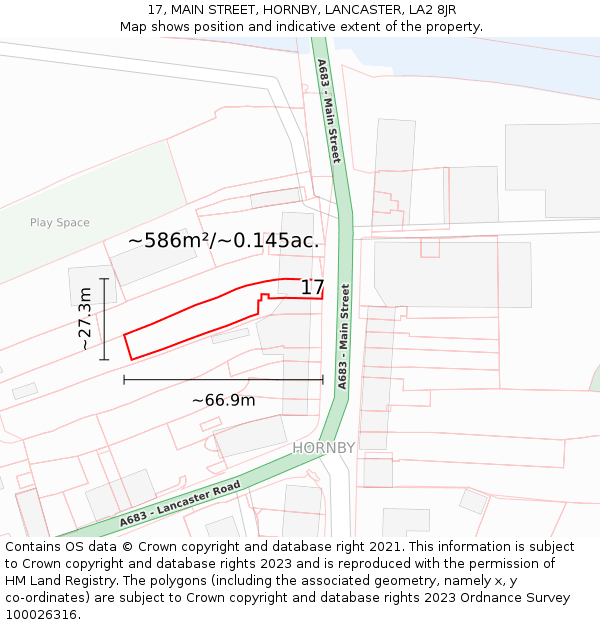 17, MAIN STREET, HORNBY, LANCASTER, LA2 8JR: Plot and title map