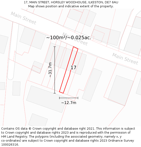 17, MAIN STREET, HORSLEY WOODHOUSE, ILKESTON, DE7 6AU: Plot and title map