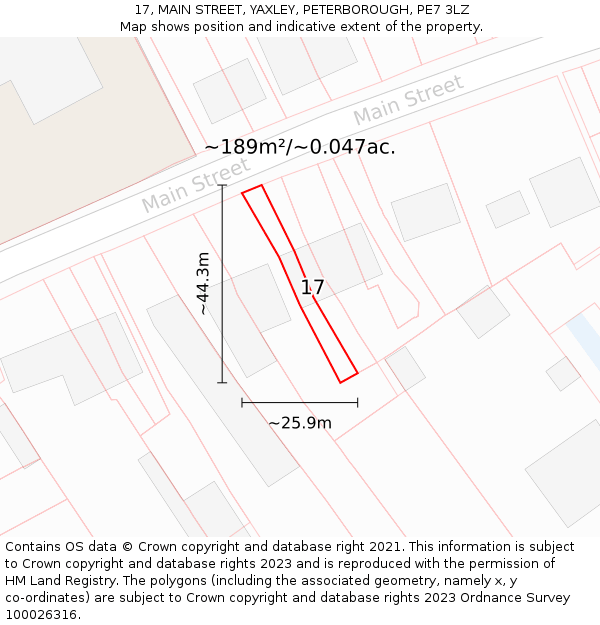17, MAIN STREET, YAXLEY, PETERBOROUGH, PE7 3LZ: Plot and title map
