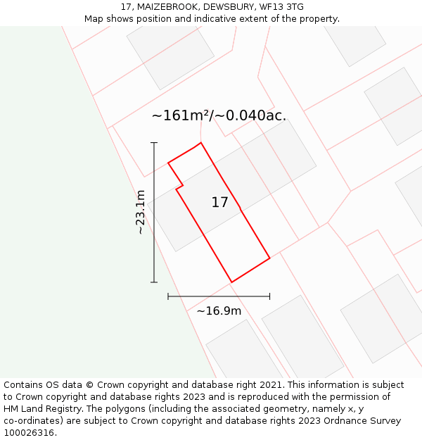 17, MAIZEBROOK, DEWSBURY, WF13 3TG: Plot and title map