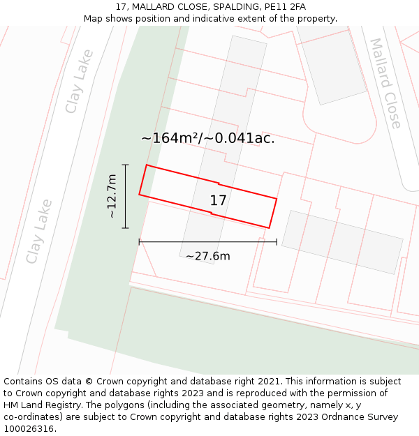 17, MALLARD CLOSE, SPALDING, PE11 2FA: Plot and title map