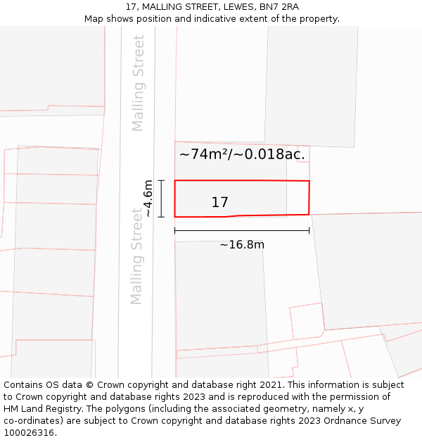 17, MALLING STREET, LEWES, BN7 2RA: Plot and title map