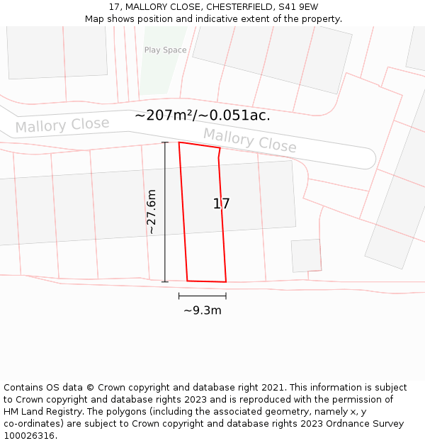 17, MALLORY CLOSE, CHESTERFIELD, S41 9EW: Plot and title map