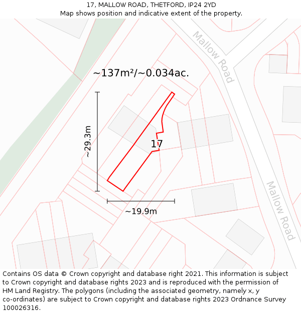 17, MALLOW ROAD, THETFORD, IP24 2YD: Plot and title map