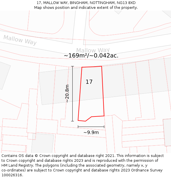 17, MALLOW WAY, BINGHAM, NOTTINGHAM, NG13 8XD: Plot and title map