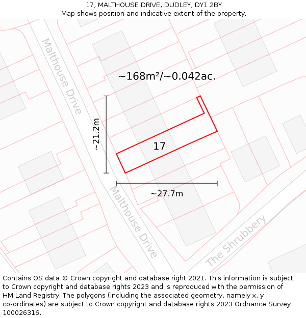 17, MALTHOUSE DRIVE, DUDLEY, DY1 2BY: Plot and title map