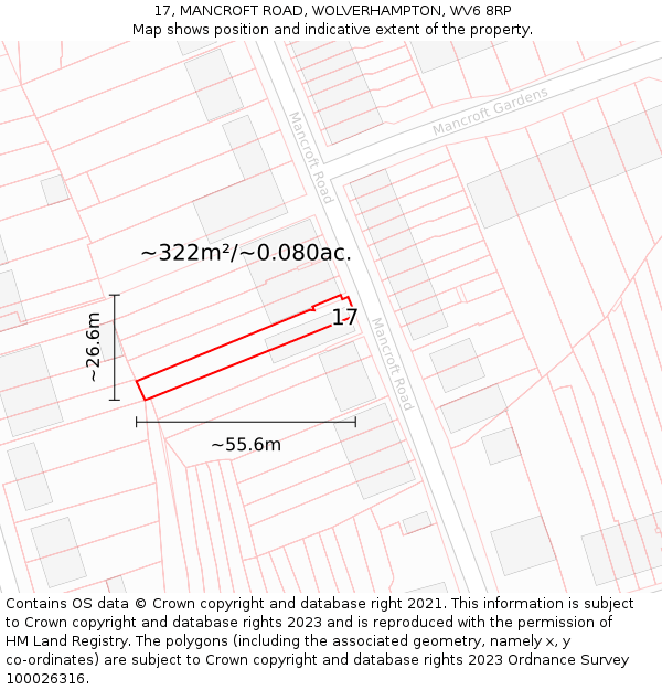17, MANCROFT ROAD, WOLVERHAMPTON, WV6 8RP: Plot and title map