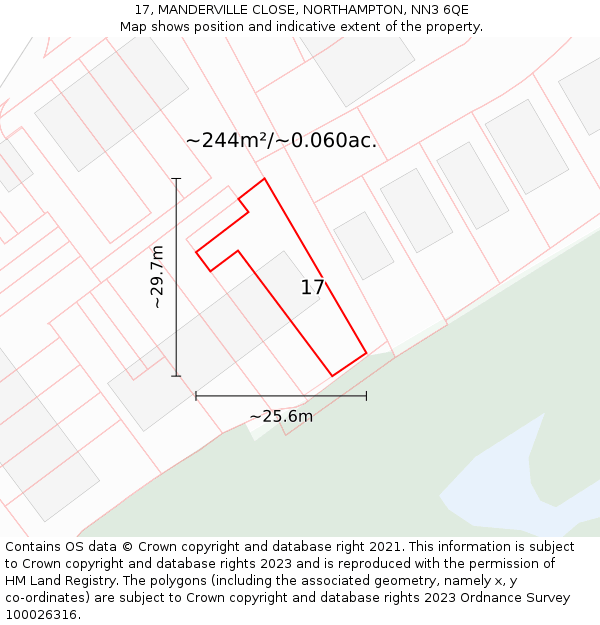 17, MANDERVILLE CLOSE, NORTHAMPTON, NN3 6QE: Plot and title map