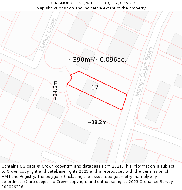 17, MANOR CLOSE, WITCHFORD, ELY, CB6 2JB: Plot and title map