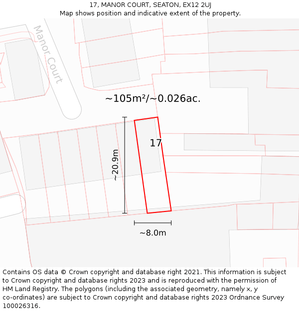 17, MANOR COURT, SEATON, EX12 2UJ: Plot and title map