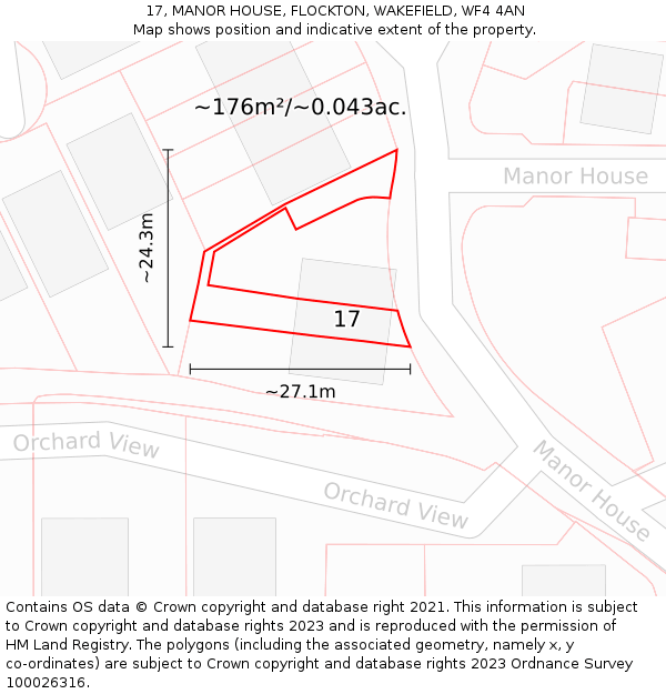17, MANOR HOUSE, FLOCKTON, WAKEFIELD, WF4 4AN: Plot and title map