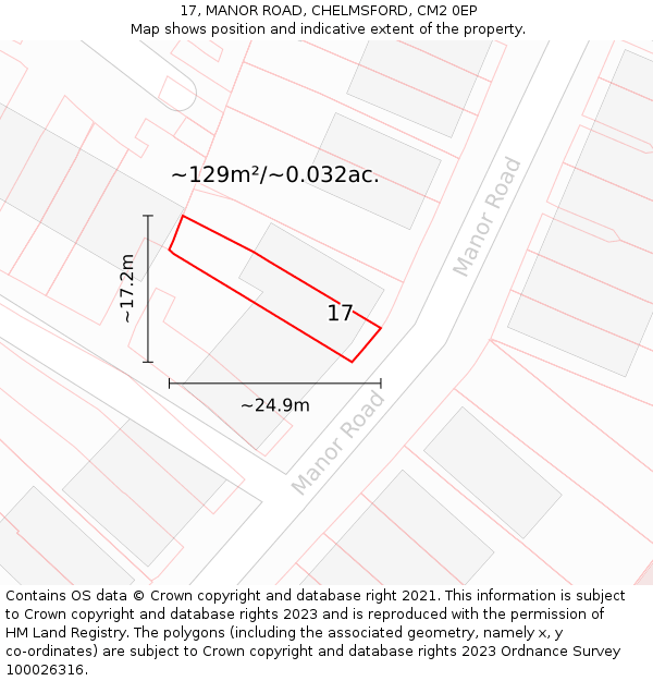 17, MANOR ROAD, CHELMSFORD, CM2 0EP: Plot and title map