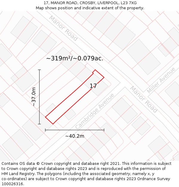 17, MANOR ROAD, CROSBY, LIVERPOOL, L23 7XG: Plot and title map