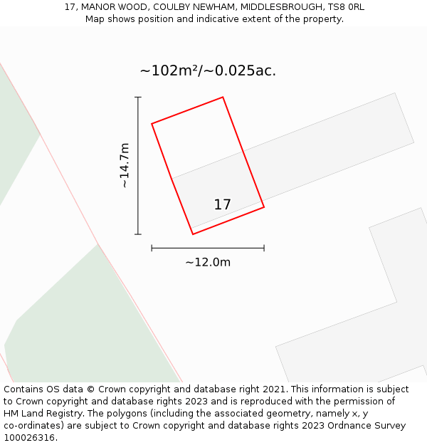 17, MANOR WOOD, COULBY NEWHAM, MIDDLESBROUGH, TS8 0RL: Plot and title map