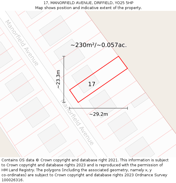 17, MANORFIELD AVENUE, DRIFFIELD, YO25 5HP: Plot and title map