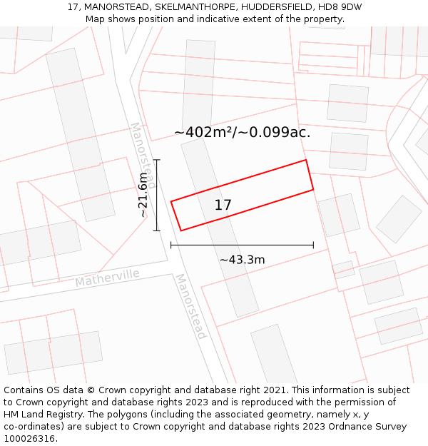 17, MANORSTEAD, SKELMANTHORPE, HUDDERSFIELD, HD8 9DW: Plot and title map