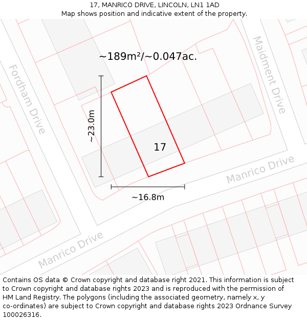 17, MANRICO DRIVE, LINCOLN, LN1 1AD: Plot and title map