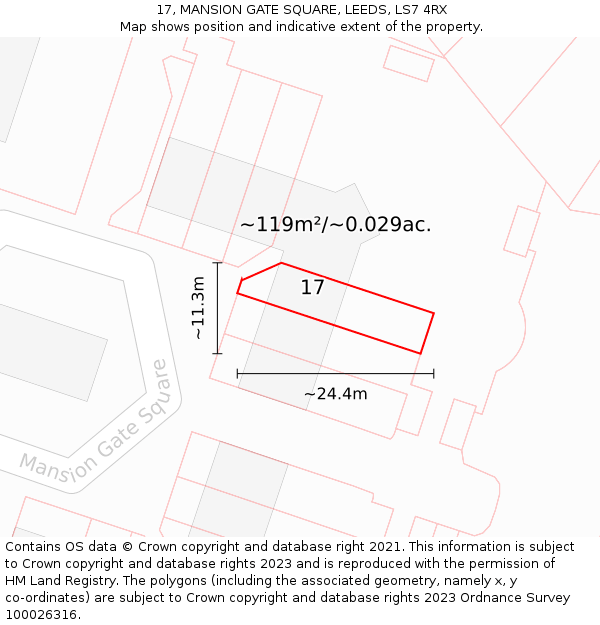17, MANSION GATE SQUARE, LEEDS, LS7 4RX: Plot and title map