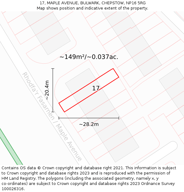 17, MAPLE AVENUE, BULWARK, CHEPSTOW, NP16 5RG: Plot and title map