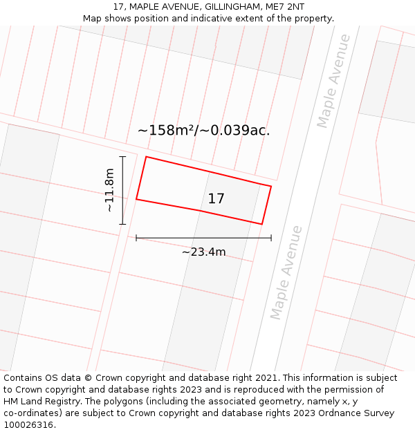 17, MAPLE AVENUE, GILLINGHAM, ME7 2NT: Plot and title map