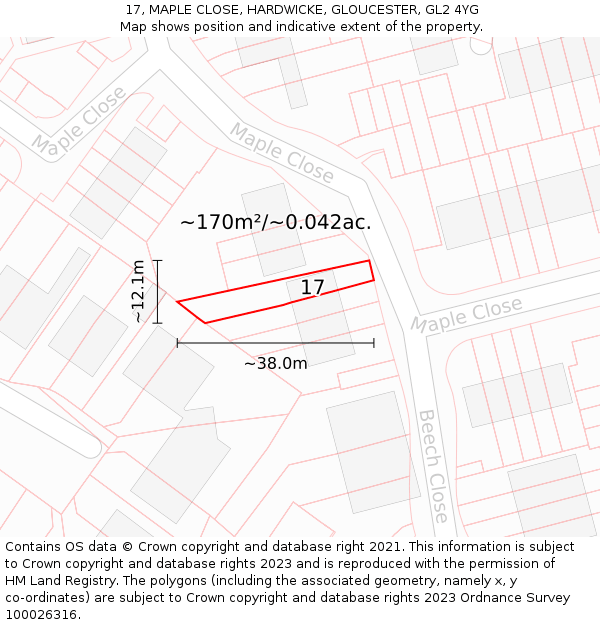 17, MAPLE CLOSE, HARDWICKE, GLOUCESTER, GL2 4YG: Plot and title map