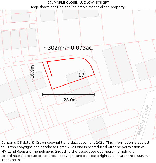 17, MAPLE CLOSE, LUDLOW, SY8 2PT: Plot and title map