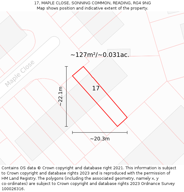 17, MAPLE CLOSE, SONNING COMMON, READING, RG4 9NG: Plot and title map
